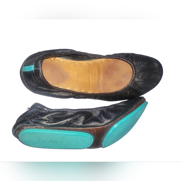 Tieks by Gavrieli Black Teal Matte Foldable Flat Leather Ballet Shoes 8 - Picture 7 of 9